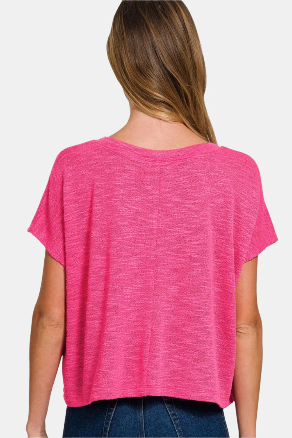 Hacci Slub V-Neck Drop Shoulder Crop Top / ASH JADE