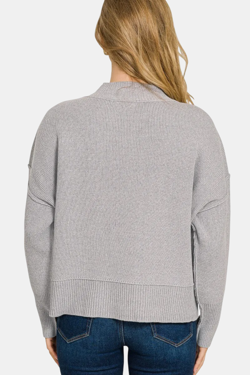 Wide Neck Band Drop Shoulder Sweater / LT PLUM