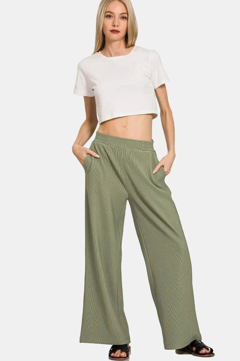 Ribbed High Neck Half Zip Pullover & Pants Set / ASH JADE