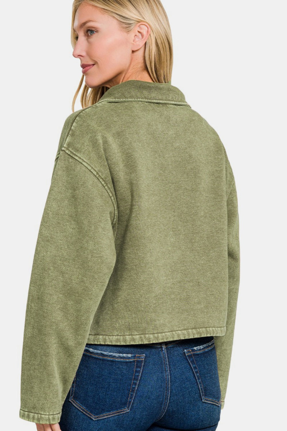 Acid Wash Fleece Half Snap Pullover w/ Kangaroo Pocket / MAUVE