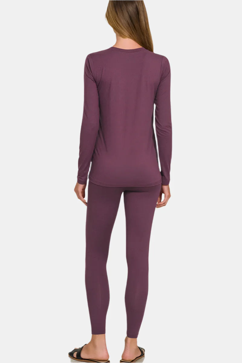 Microfiber Round Neck Top & Leggings Set / K GREEN