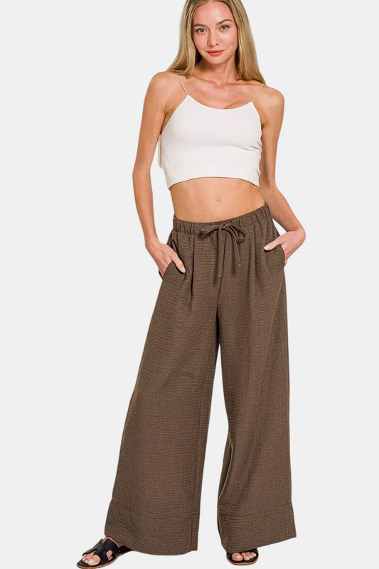 Woven Airflow Drawstring Pants / DK BROWN