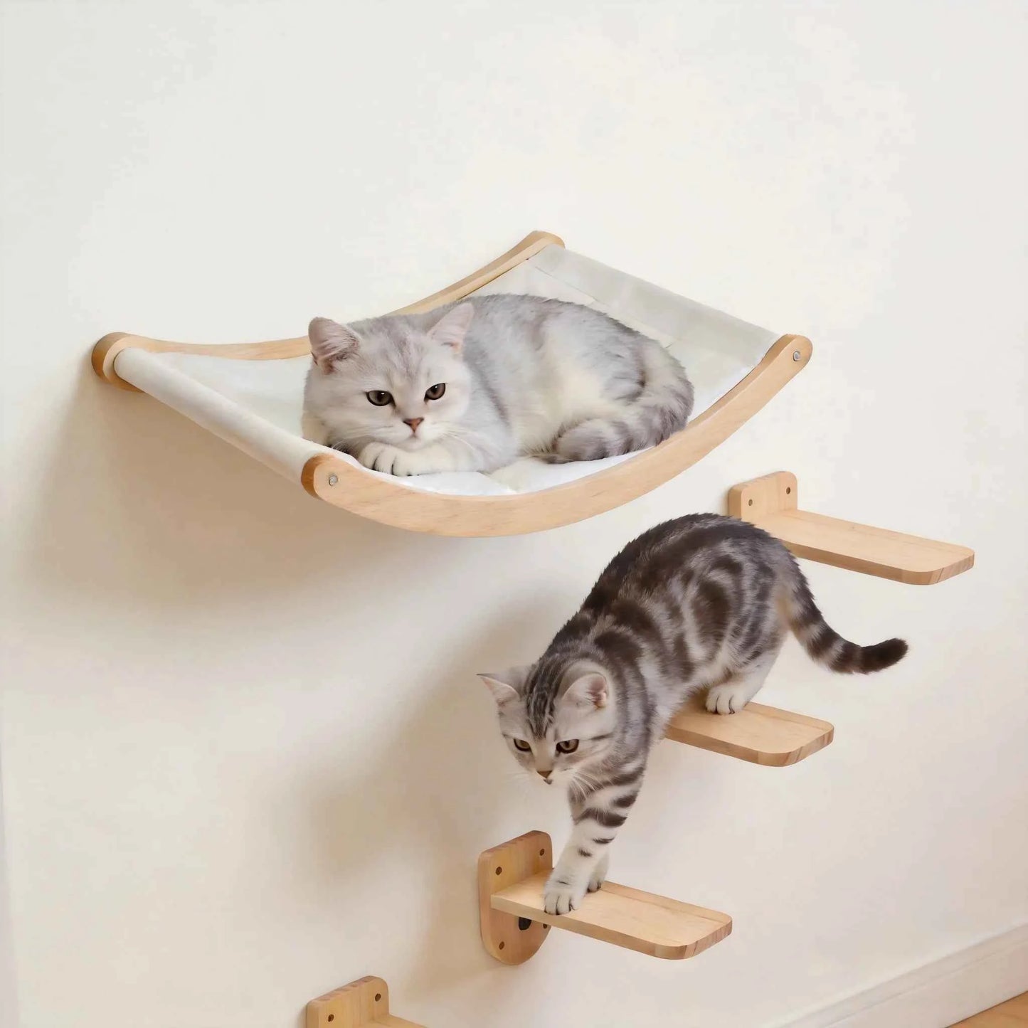 39.4In Wall-mounted Cat Roped Bridge for Indoor Cats Steps with Sisal Wall Wooden Furniture for Sleeping Playing Climbing
