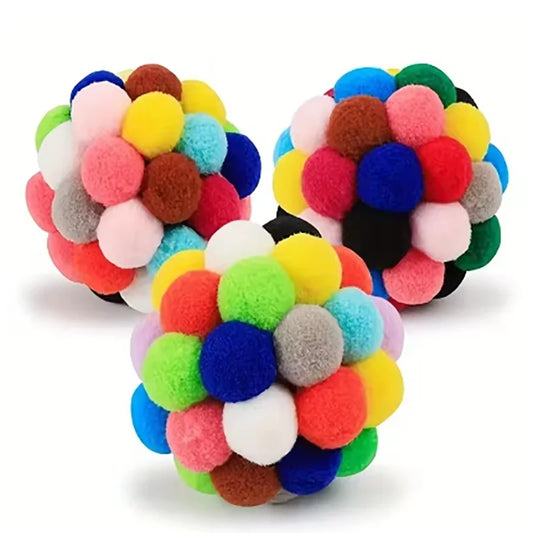 Colourful Plush Bell Ball Cat Toy – Interactive Kitten Toy Set (1pc & 3pc, Small & Large) - Bdba PK