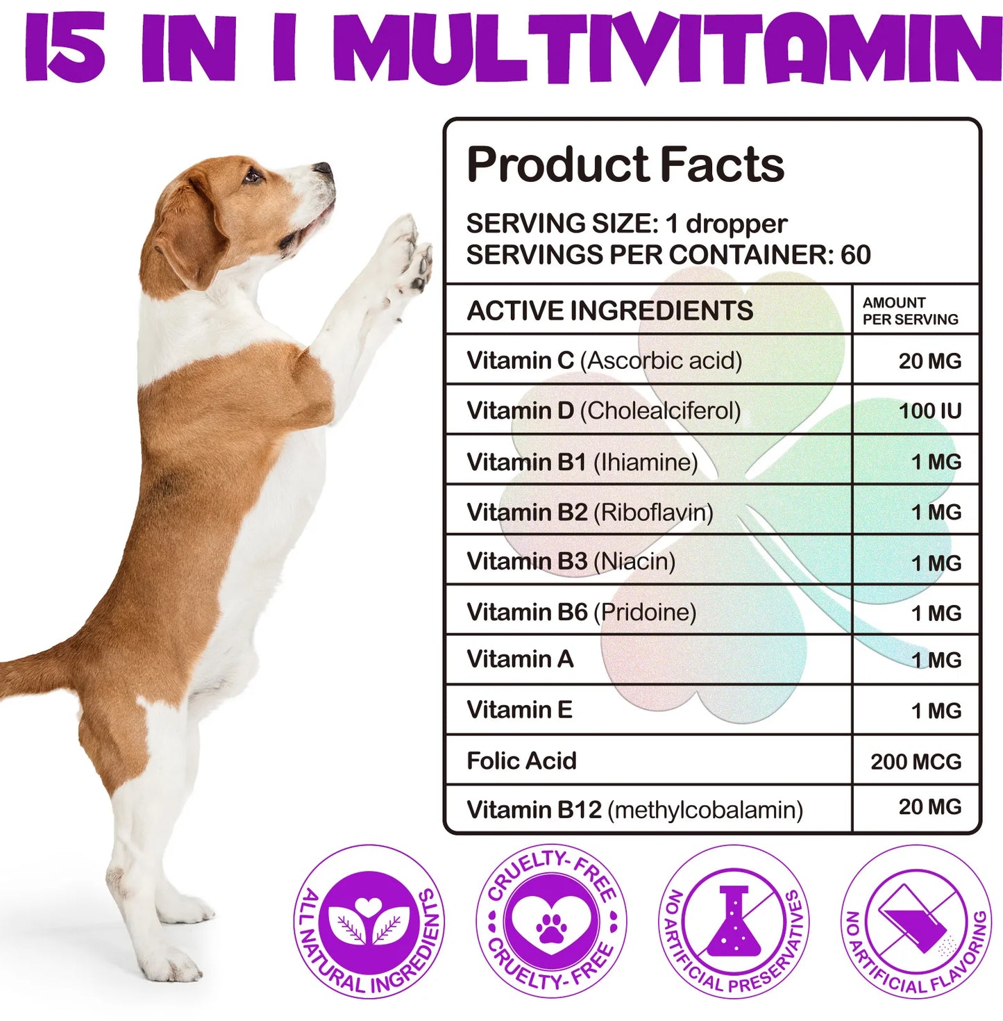 15 in 1 Multivitamin for Dog Helps with Immune System Skin & Coat Health Heart Health Support Bone & Joints Dogs Enjoy The Taste
