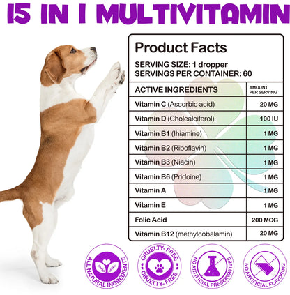 15 in 1 Multivitamin for Dog Helps with Immune System Skin & Coat Health Heart Health Support Bone & Joints Dogs Enjoy The Taste