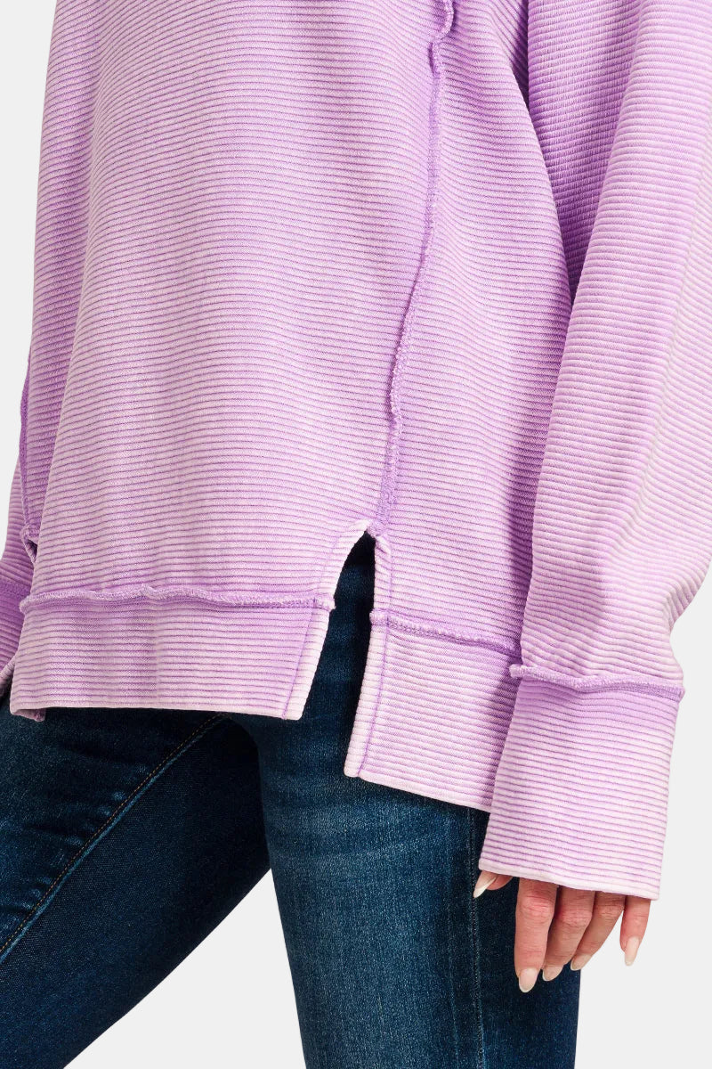 Acid Washed Double Ribbed Exposed-Seam Pullover / MARLIN