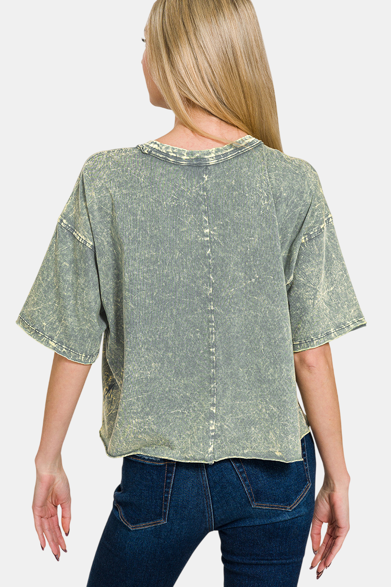 Acid Crinkle-Washed Oversized Tee / BRIGHT MAUVE