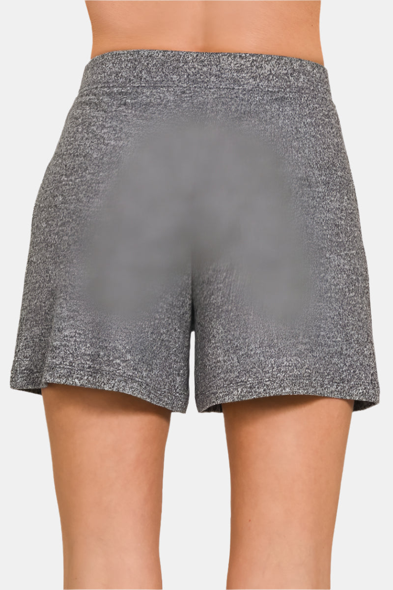 Soft Melange Hacci Elastic Waisted Shorts / BROWN