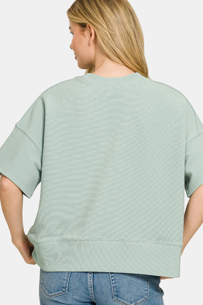 Ribbed Round Neck Waist Banded T-Shirt / CABERNET