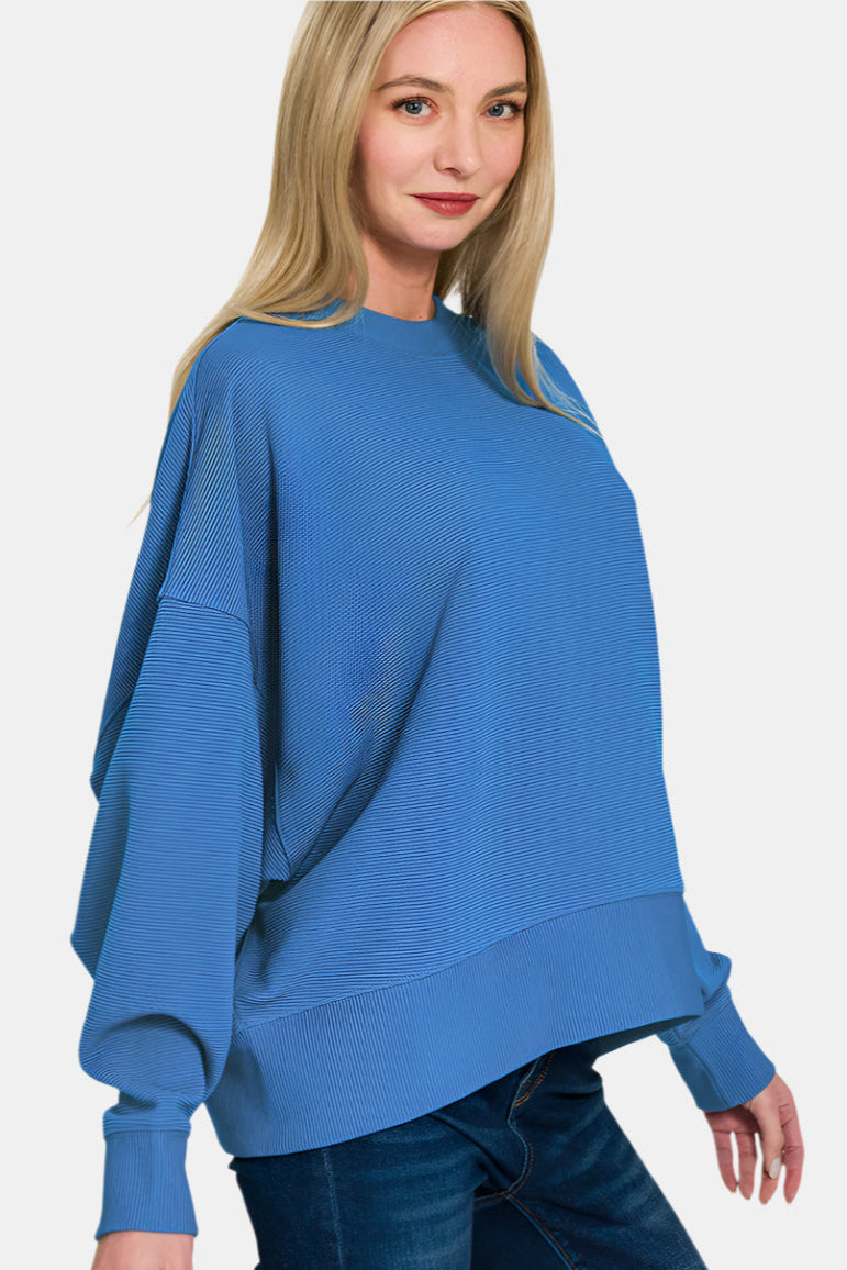 Ribbed Balloon Sleeve Pullover / BLACK