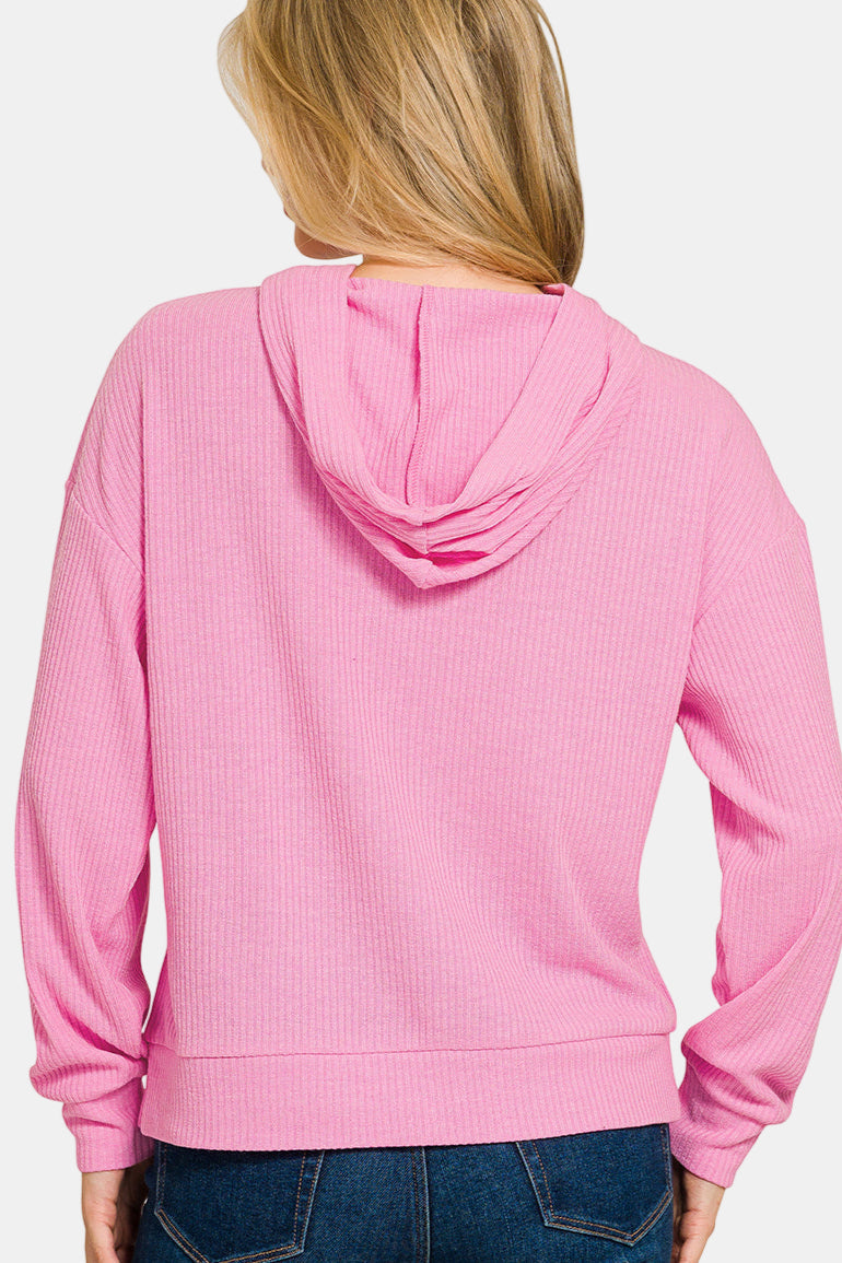 Ribbed Hooded Pullover / ASH MOCHA