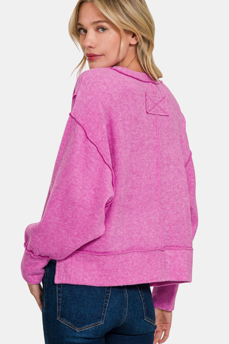 Brushed Melange Hacci Oversized Exposed Seam Sweater / BLACK