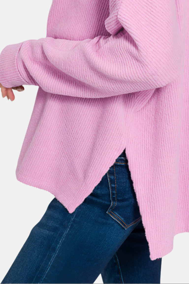 Ribbed Center Seam Dolman Sleeve Top / BLACK
