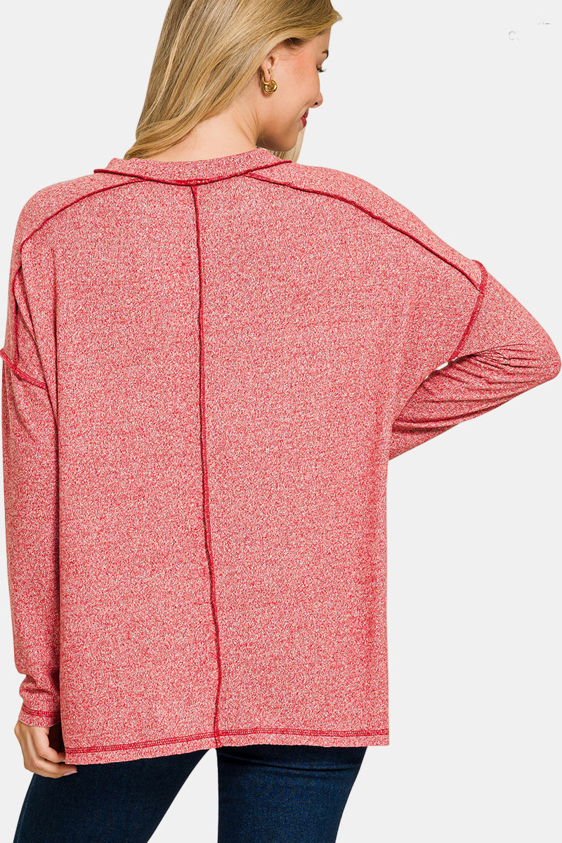 Soft Melange Hacci Exposed Seam Hi-Low Tee / DUSTY BLUE