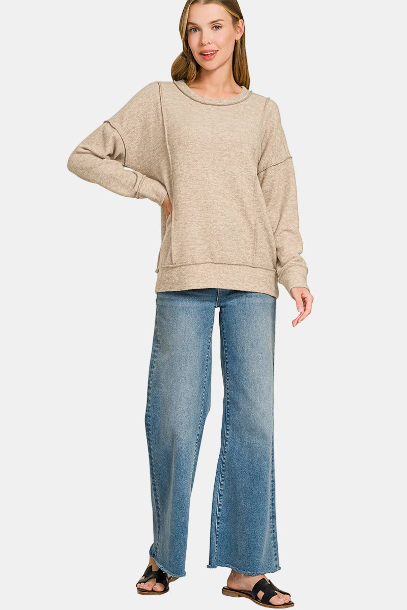 Brushed Hacci Drop Shoulder Banded Sweater / K GREEN
