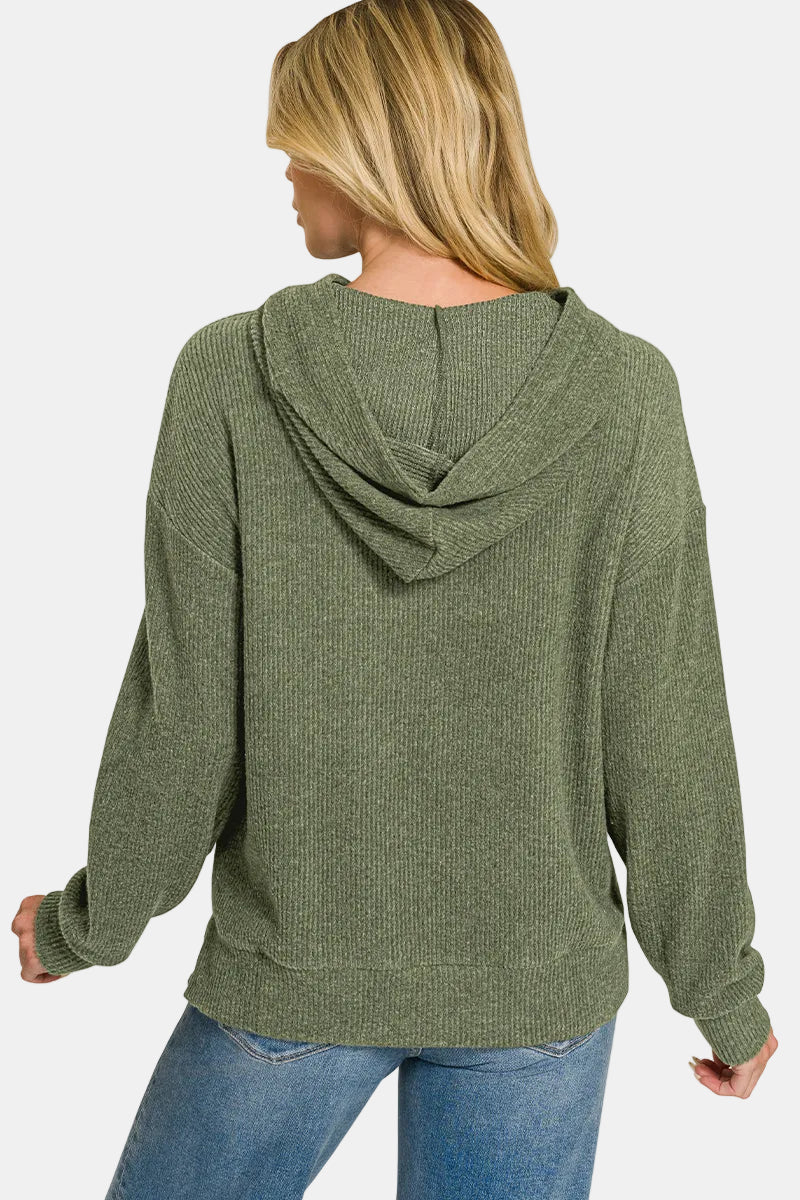 Brushed Ribbed Hacci Hoodie Pullover / H GREY