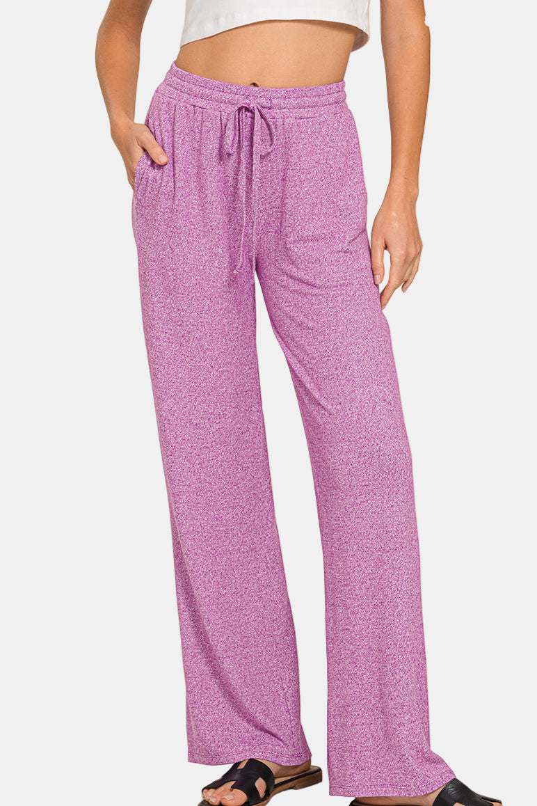 Soft Melange Long Sleeve Tee & Pants Set / DK RED
