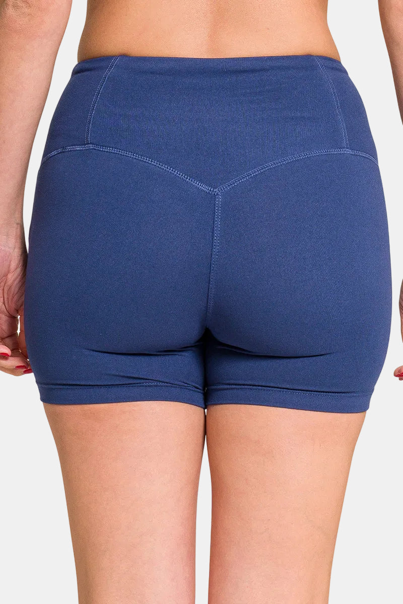 Brushed Microfiber Wide Waistband Biker Shorts / OCEAN BLUE