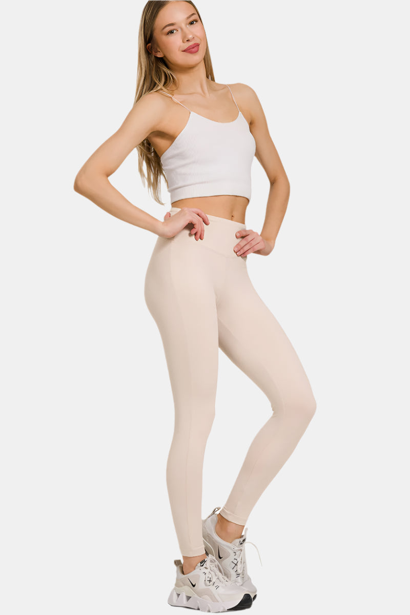 Microfiber Waistband Leggings / DK OLIVE