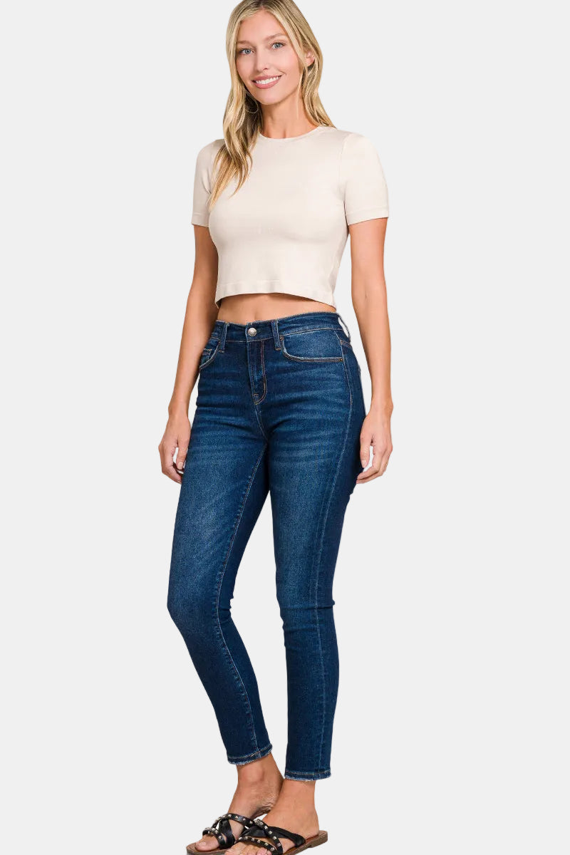 Seamless Round Neck Crop Tee / WHITE