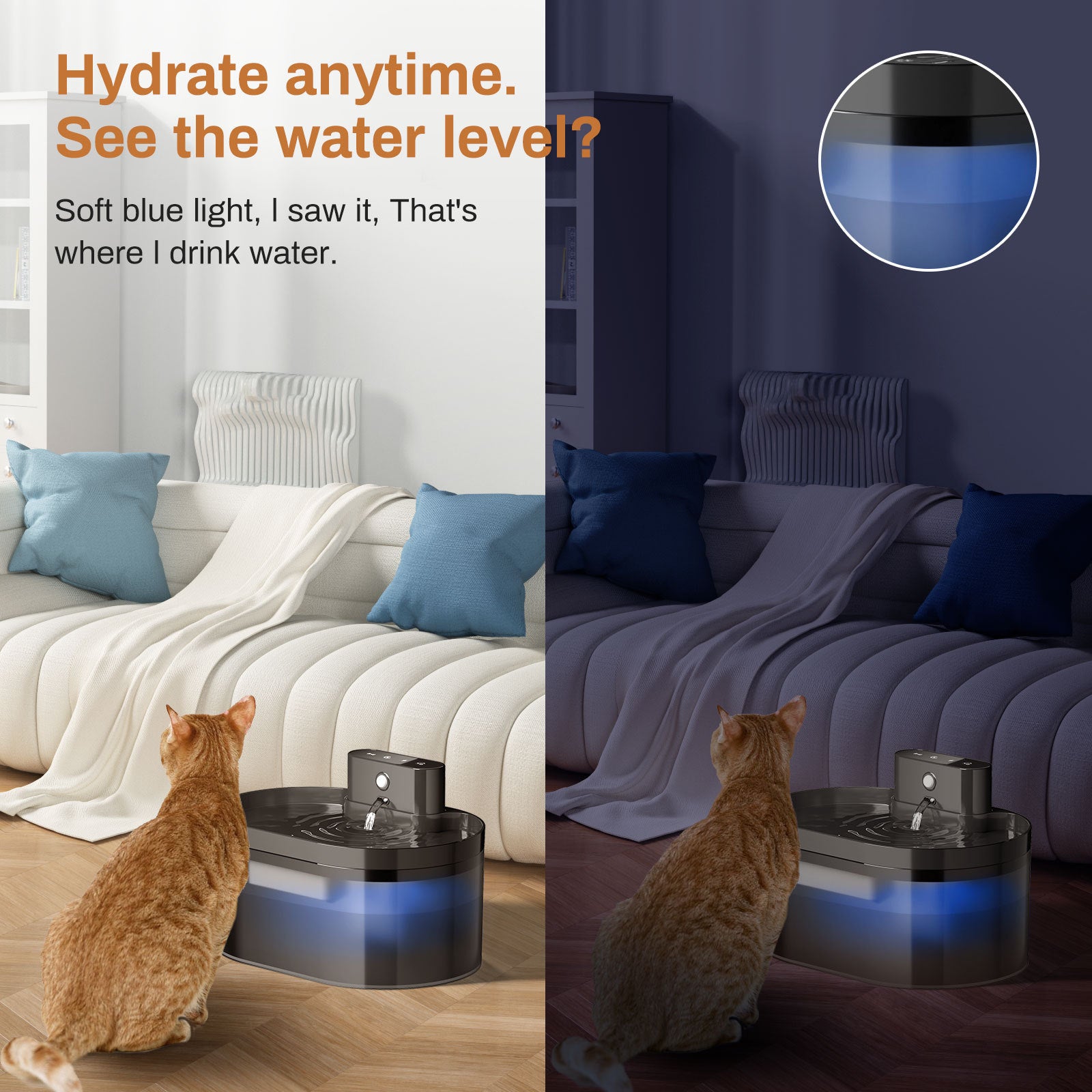 2.2L Smart Cat Water Fountain, 120° Motion Sensor, Type-C, 2600mAh Battery, Ultra-Quiet 25dB, BPA-Free, 1-Week Auto Watering - Bdba PK