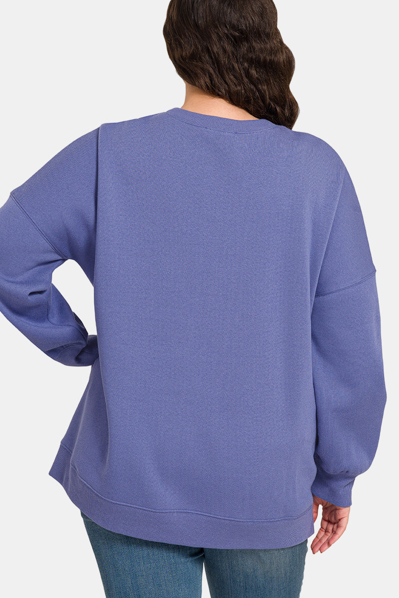 Fleece Hi-Low Boyfriend Sweatshirt with Pockets / BLACK
