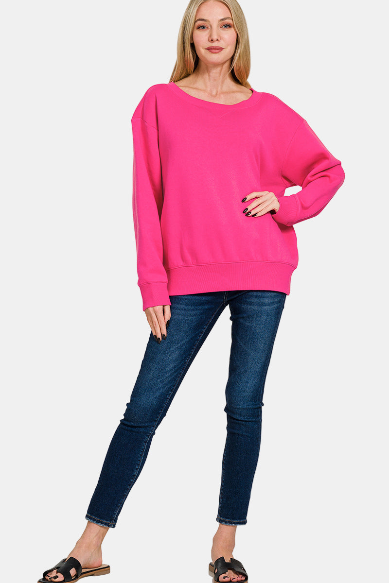 Fleece Boat Neck Sweatshirt / RUBY