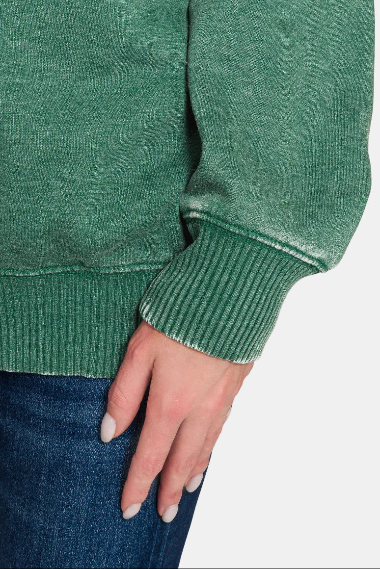 Fleece Acid Enzyme Washed Round Neck Sweatshirt / SLEET