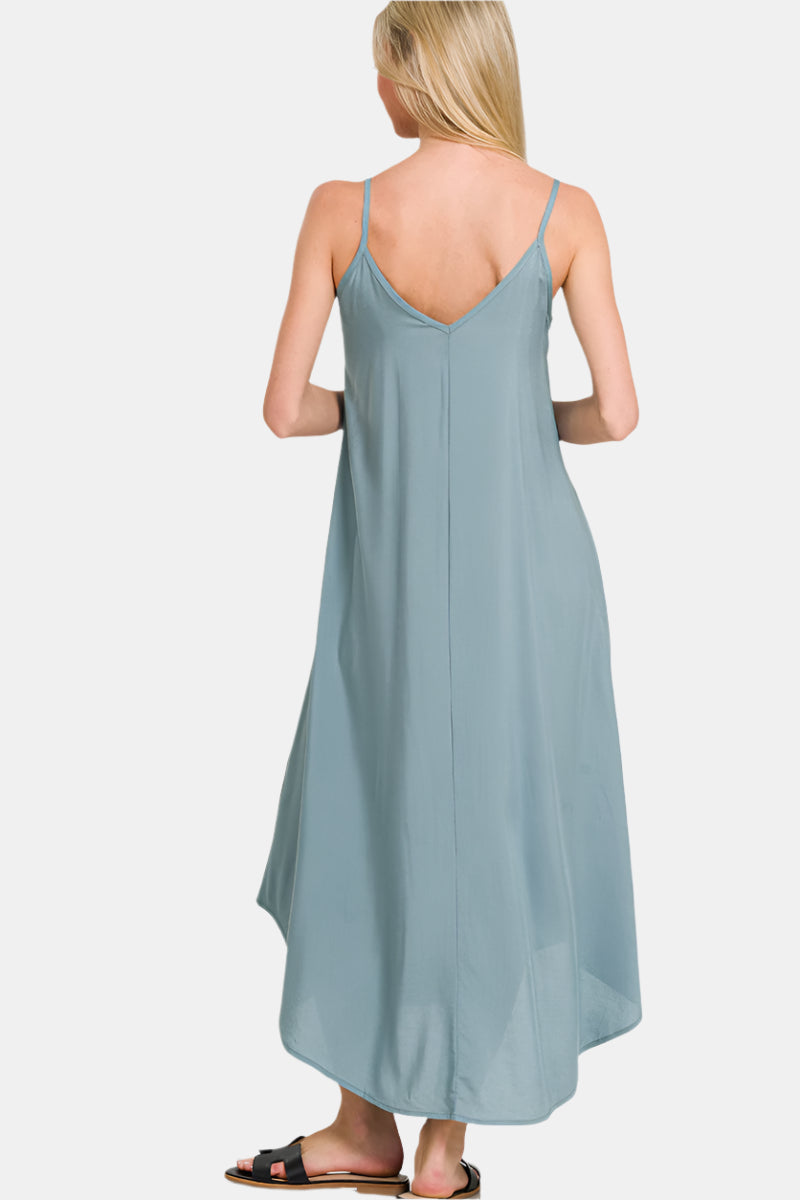 Woven Arc Hem Flowy Cami Dress With Pockets / LT MOCHA
