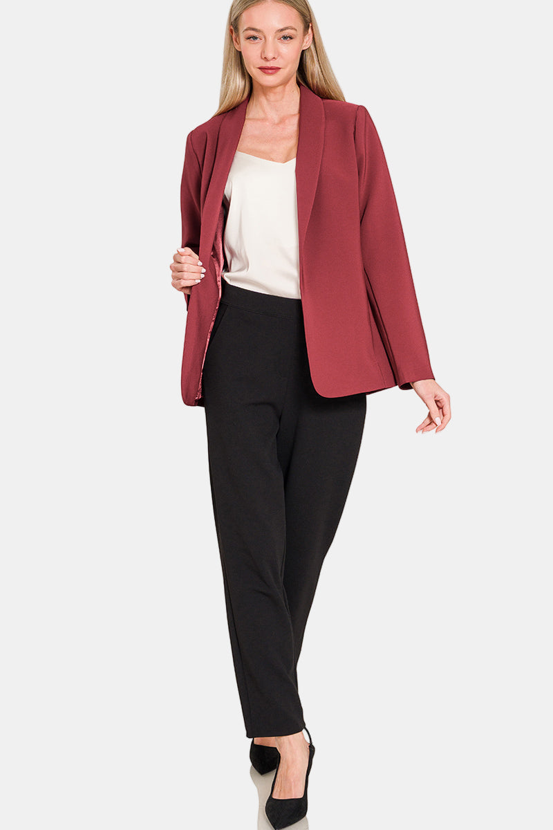 Woven Long Sleeve Blazer With Lining / BROWN