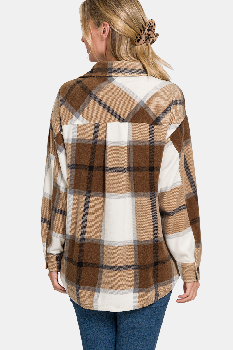 Oversized Plaid Fleece Shacket / NAVY