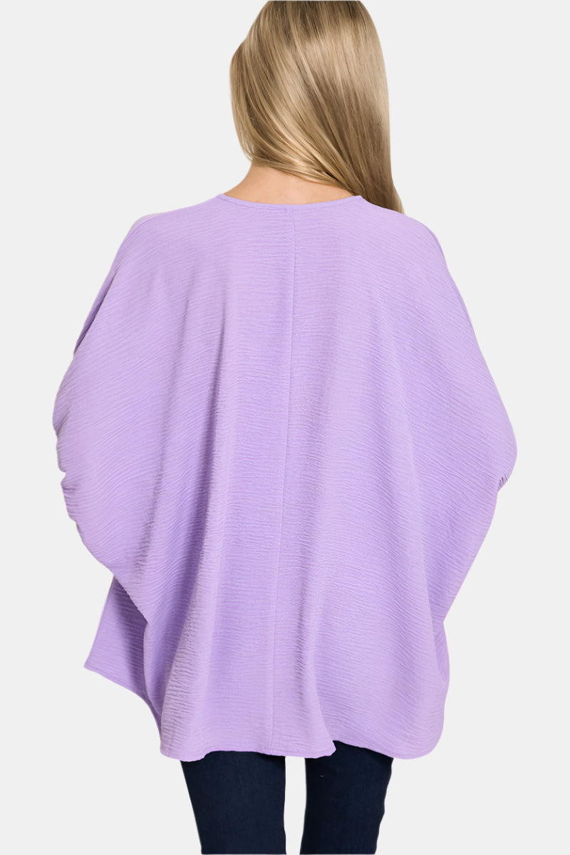 Woven Airflow V-Neck Puff Half Sleeve Top / LAVENDER