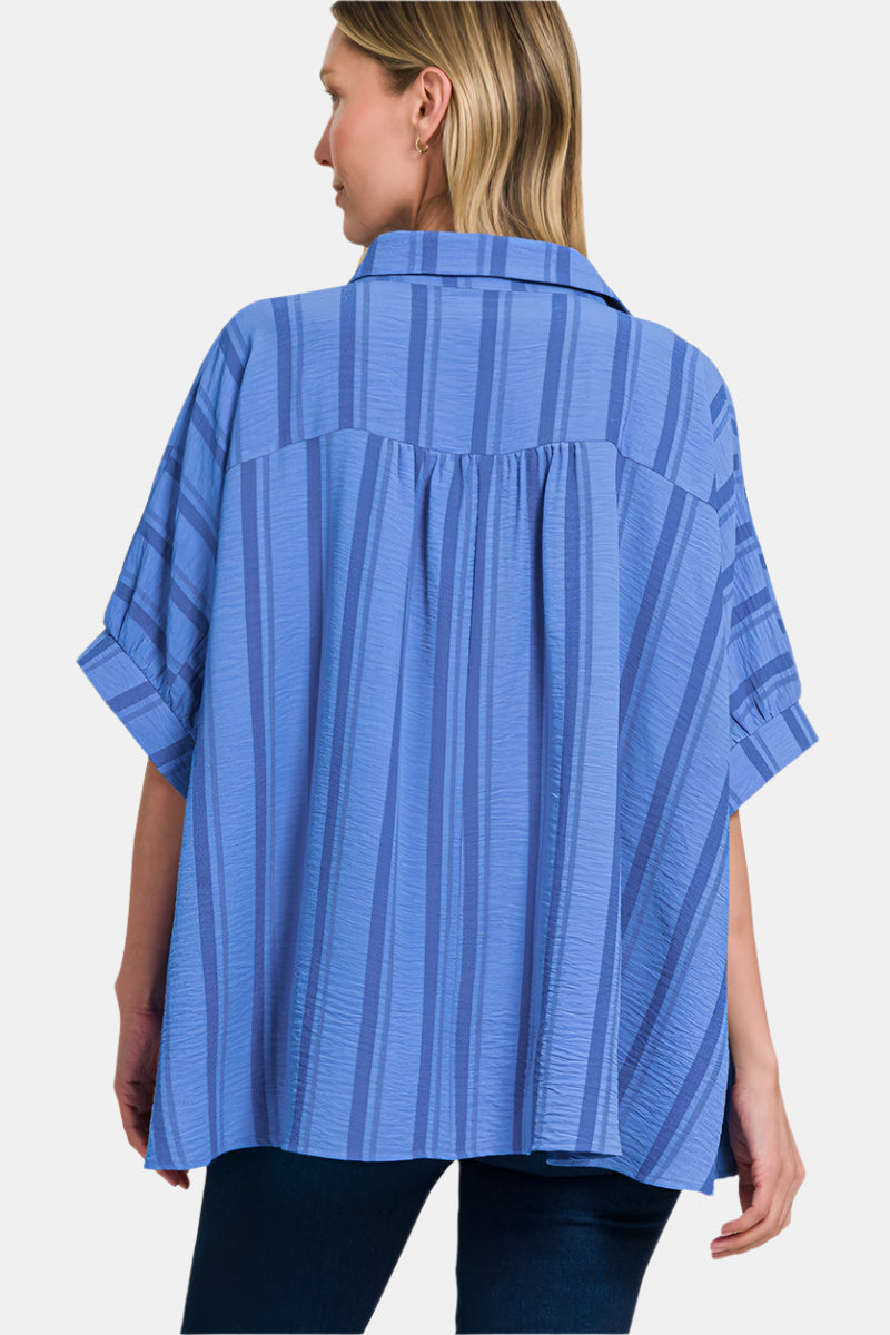 Woven Yarn-Dye Stripe Oversized Button Down Shirt / WHITE/BLACK