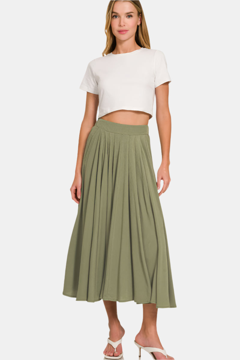 Woven Crinkle Gauze Crop Tee & Skirt Set / DUSTY BLUE