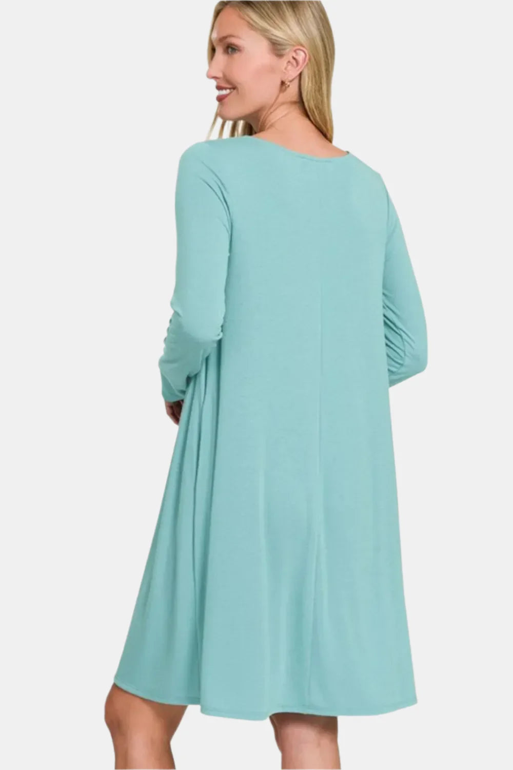 Long Sleeve Flare Dress With Pockets / FOREST