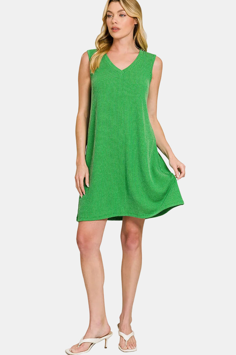 Raised Rib Sleeveless Mini Dress / CORNFLOWER BLUE