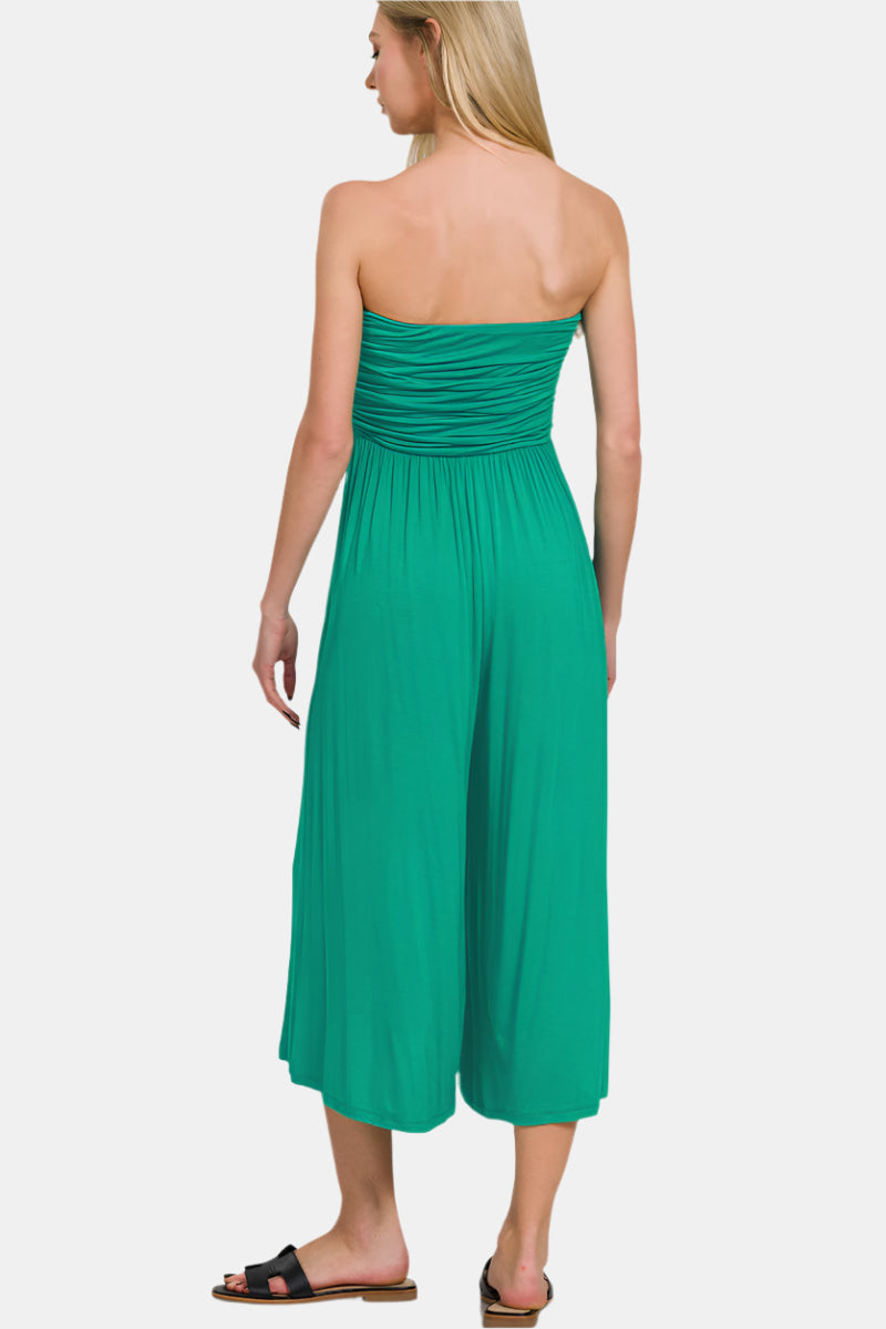 Double Layered Strapless Tube Top Jumpsuit / DUSTY BLUE