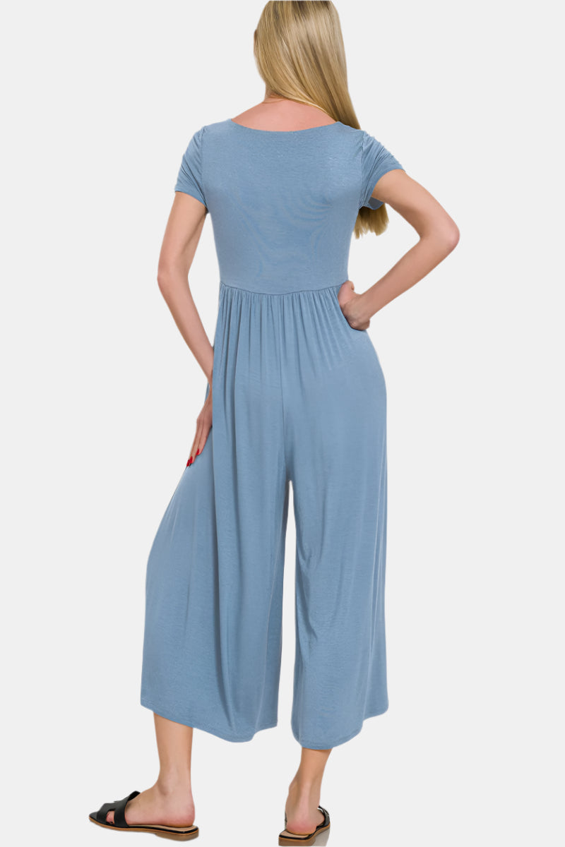 Double Layered Short Sleeve Jumpsuit / K GREEN