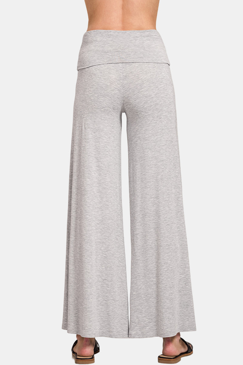Fold Over Waist Comfy Palazzo Pants / BLACK