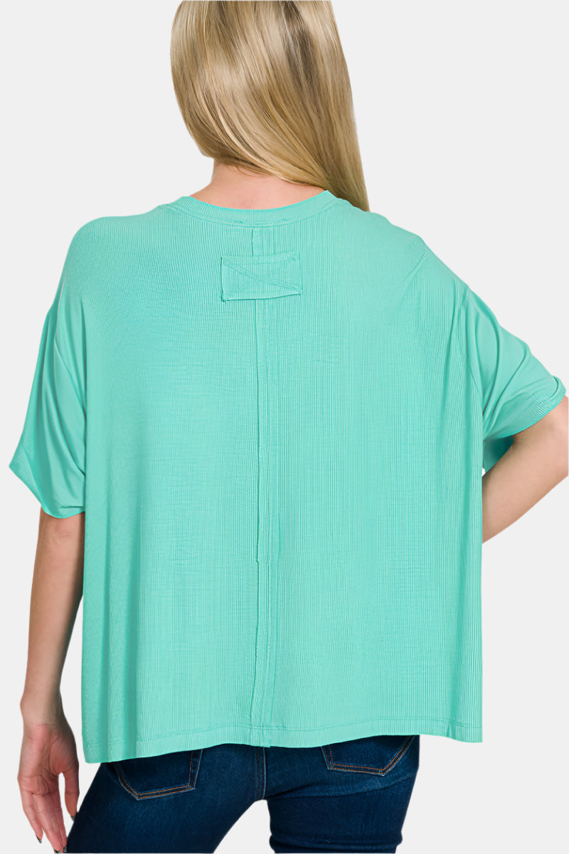 Oversized Ribbed Round Neck Short Sleeve Tee / ASH JADE