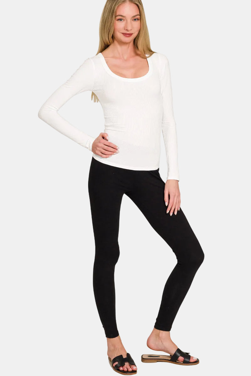 Ribbed Boat Neck Long Sleeve T-Shirt / H GREY