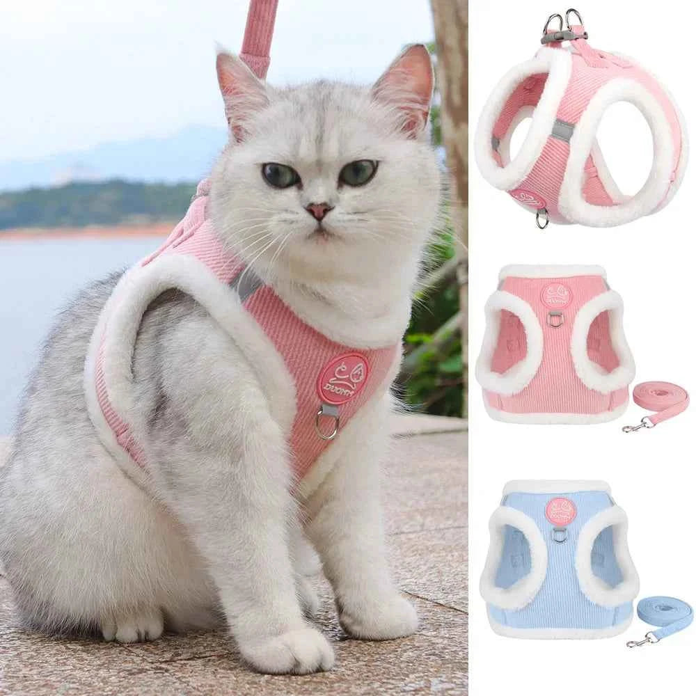 Cute Cat Dog Harness and Leash Set Winter Pet Outdoor Walking Supplies Reflective Adjustable Kitten Puppy Gatos Harnesses