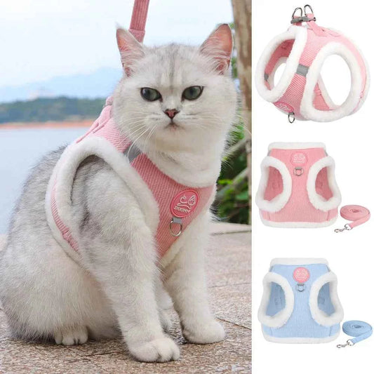 Cute Cat Dog Harness and Leash Set Winter Pet Outdoor Walking Supplies Reflective Adjustable Kitten Puppy Gatos Harnesses