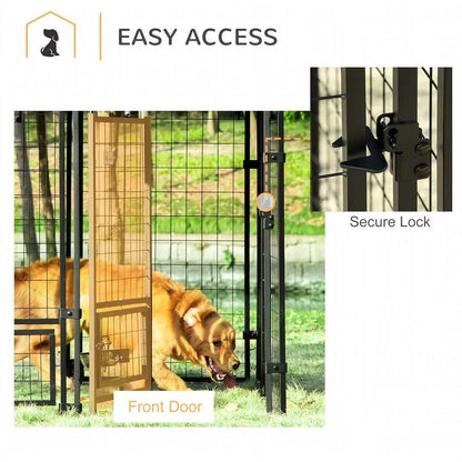 Outdoor Dog Kennel, 4.6x4.6x5 Feet, Rotating Bowls, Waterproof & UV-Resistant Cover, Suitable for S&M Breeds, Poultry