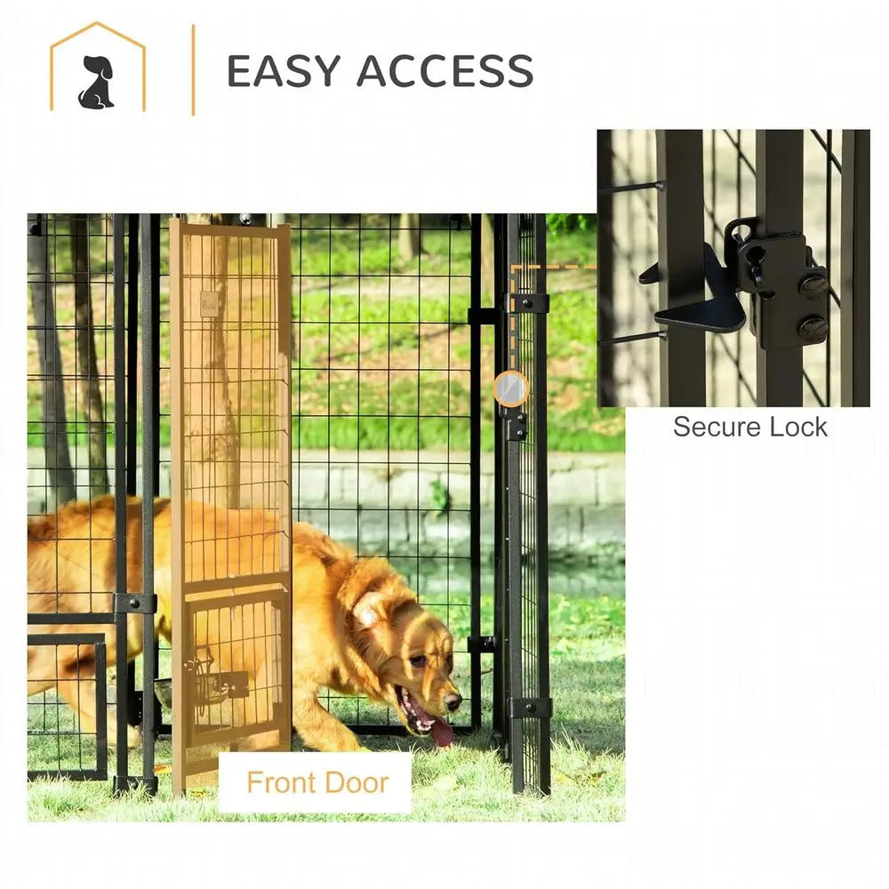 Outdoor Dog Kennel, 4.6x4.6x5 Feet, Rotating Bowls, Waterproof & UV-Resistant Cover, Suitable for S&M Breeds, Poultry