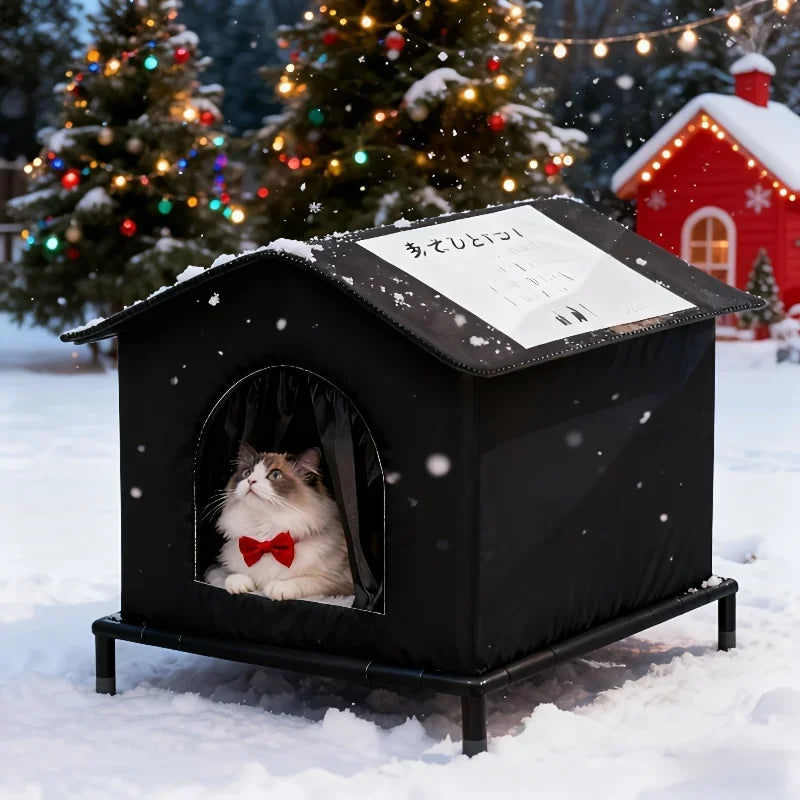 Foil-Insulated Outdoor Cat House with Shelf & Cushion – Waterproof Stray Cat Winter Shelter (33×33×33cm) - Bdba PK