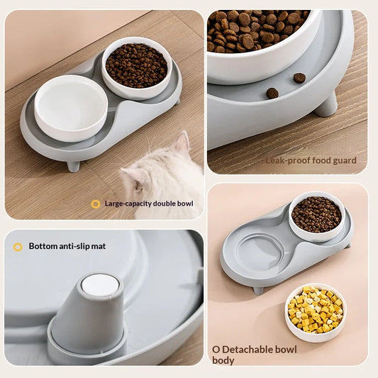 Ceramic Double Pet Bowl Elevated Design - Non-Tip Stable Large Capacity Cat Dog Food Water Dish Ant Proof Feeder - Bdba PK