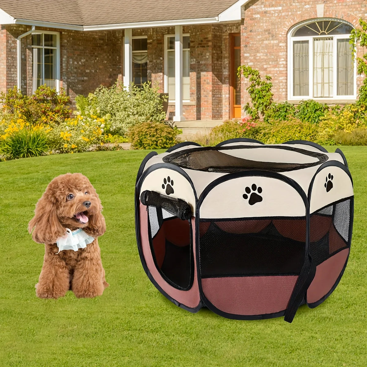 Christmas Gift Dog Playpen, Puppy Pet Cat Playpen Indoor for Small Dogs, Dog Tent Crates Cage Indoor/Outdoor, Portable Pop Up Dog Kennel Playpen with Carrying Case for Dogs/Cats/Rabbits, Removable Zipper Top