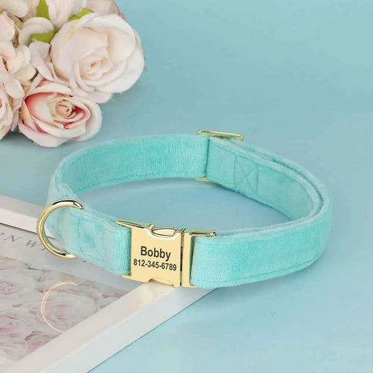Personalized Velvet Dog Collar Super Soft Dogs ID Buckle Collars Engrave Name Pet Necklace Adjutable For Small Medium Large Dogs